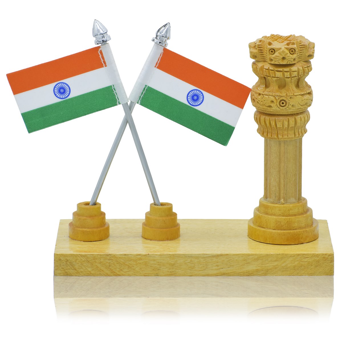 jags-mumbai Table Top Flags Wooden Table Top Ashokchakra With Flag Stand WTTP05
