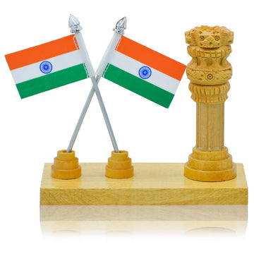 Wooden Table Top Ashokchakra With Flag Stand WTTP05
