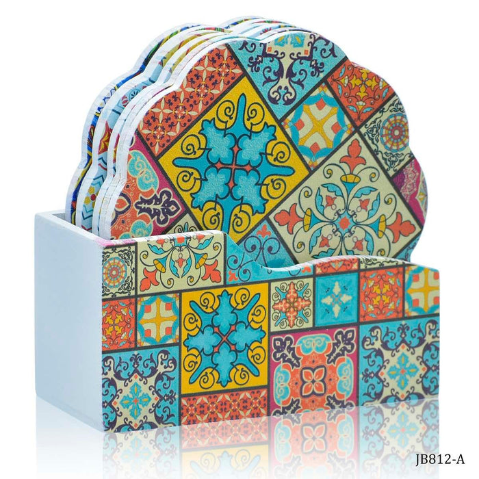 Tea Coaster Printed Flower Mix Design 6Pcs Set JB812-A