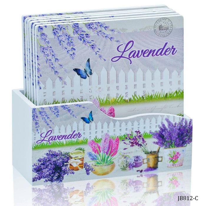 Tea Coaster Printed Square Mix Design 6Pcs Set JB812-C