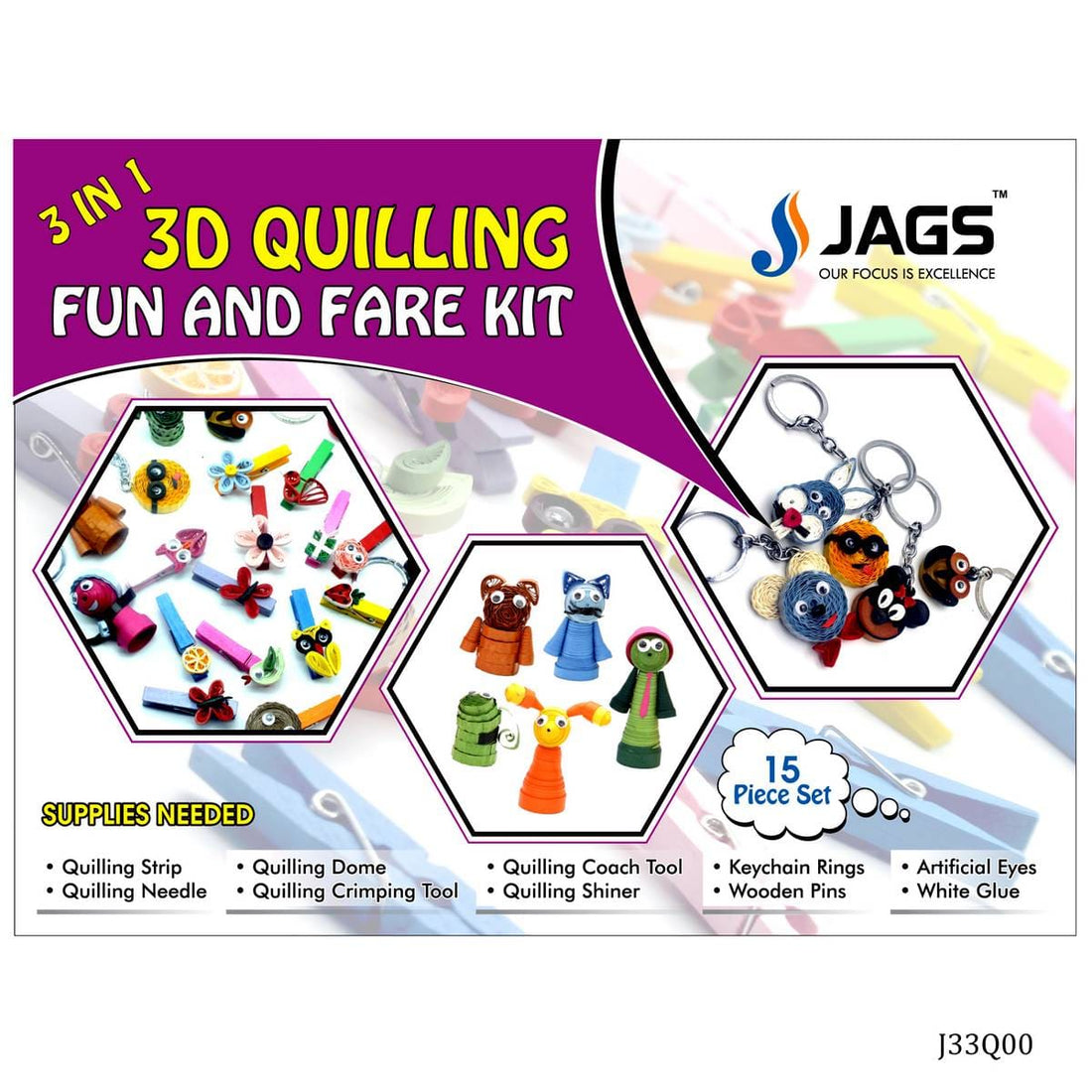 jags-mumbai Tools Jags 3in1 3D Quilling Fun and Fare Kit – Create Unique Crafts with Easy-to-Use Tools