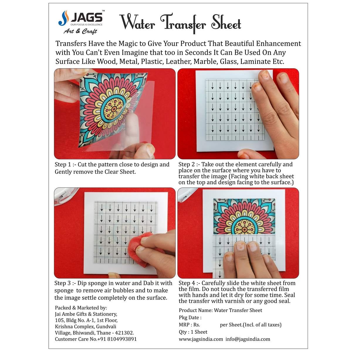 jags-mumbai Transfer Sheets Jags Water Transfer Sheet Colorful Paisley