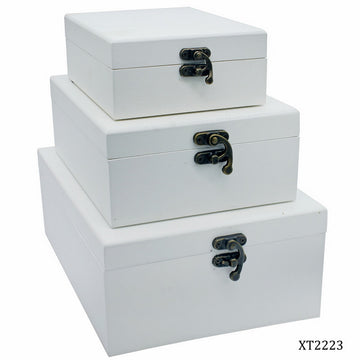 Wooden Empty Box 3pcs White With Miror XT2223
