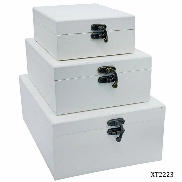 Wooden Empty Box 3pcs White With Mirror XT2223