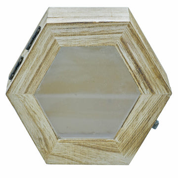 Wooden Empty Box Top Window Antique Finish Hexagon
