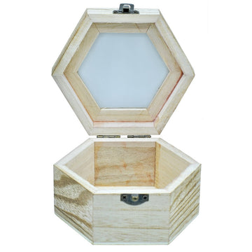Wooden Empty Box Top Window Antique Finish Hexagon 220332