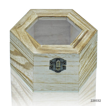 jags-mumbai Wooden & Plastic Box Wooden Empty Box Top Window Antique Finish Hexagon 220332