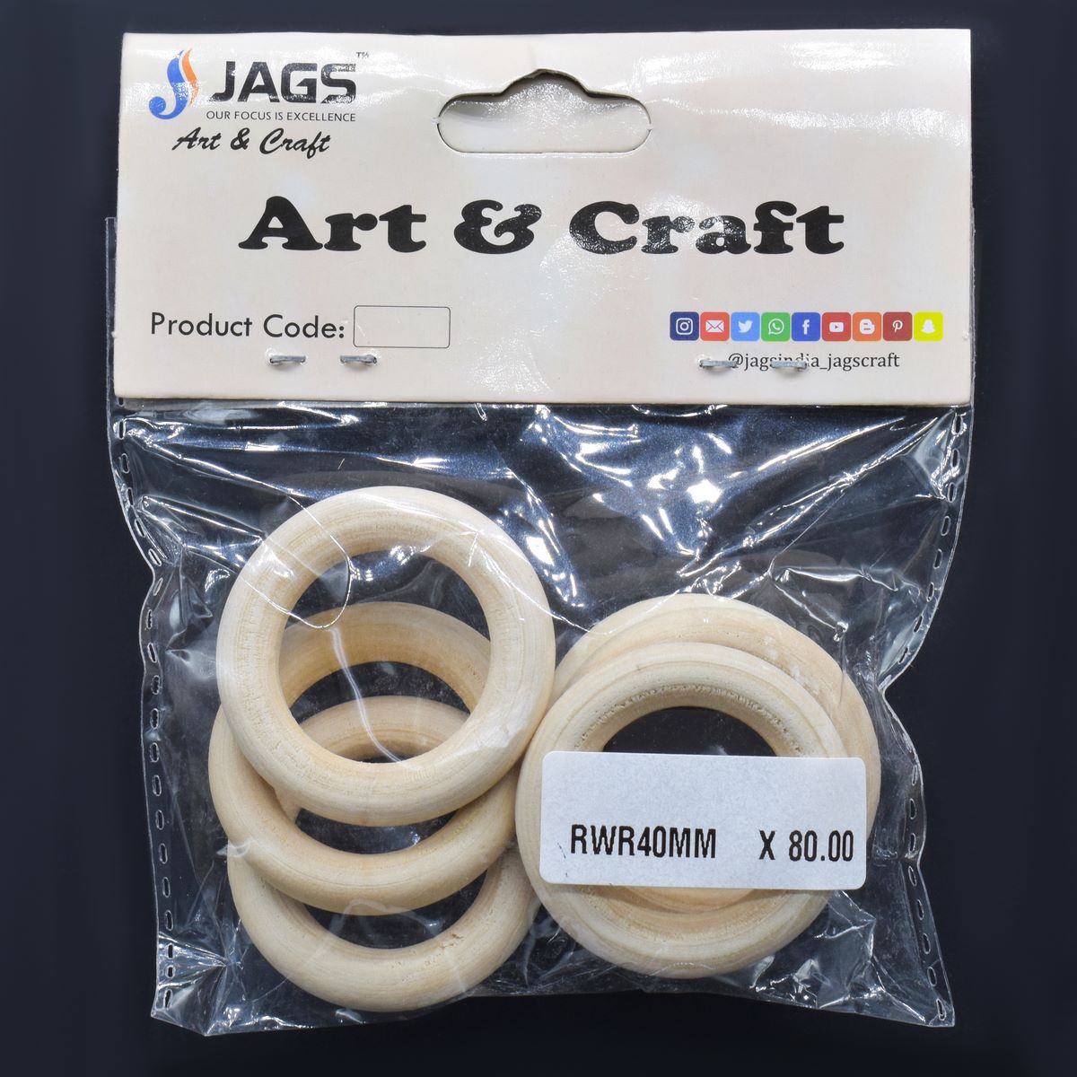 jags-mumbai Wooden Slice and Cut Out Round Wooden Ring 40MM 6Pcs Set RWR40MM