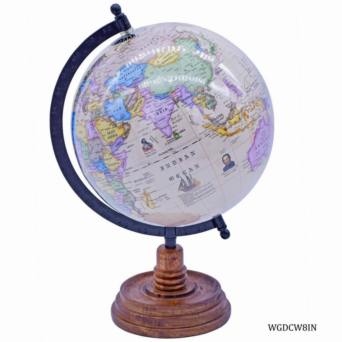 jags-mumbai World Globe World Globe Decosative Cream Wooden Base 8 Inch