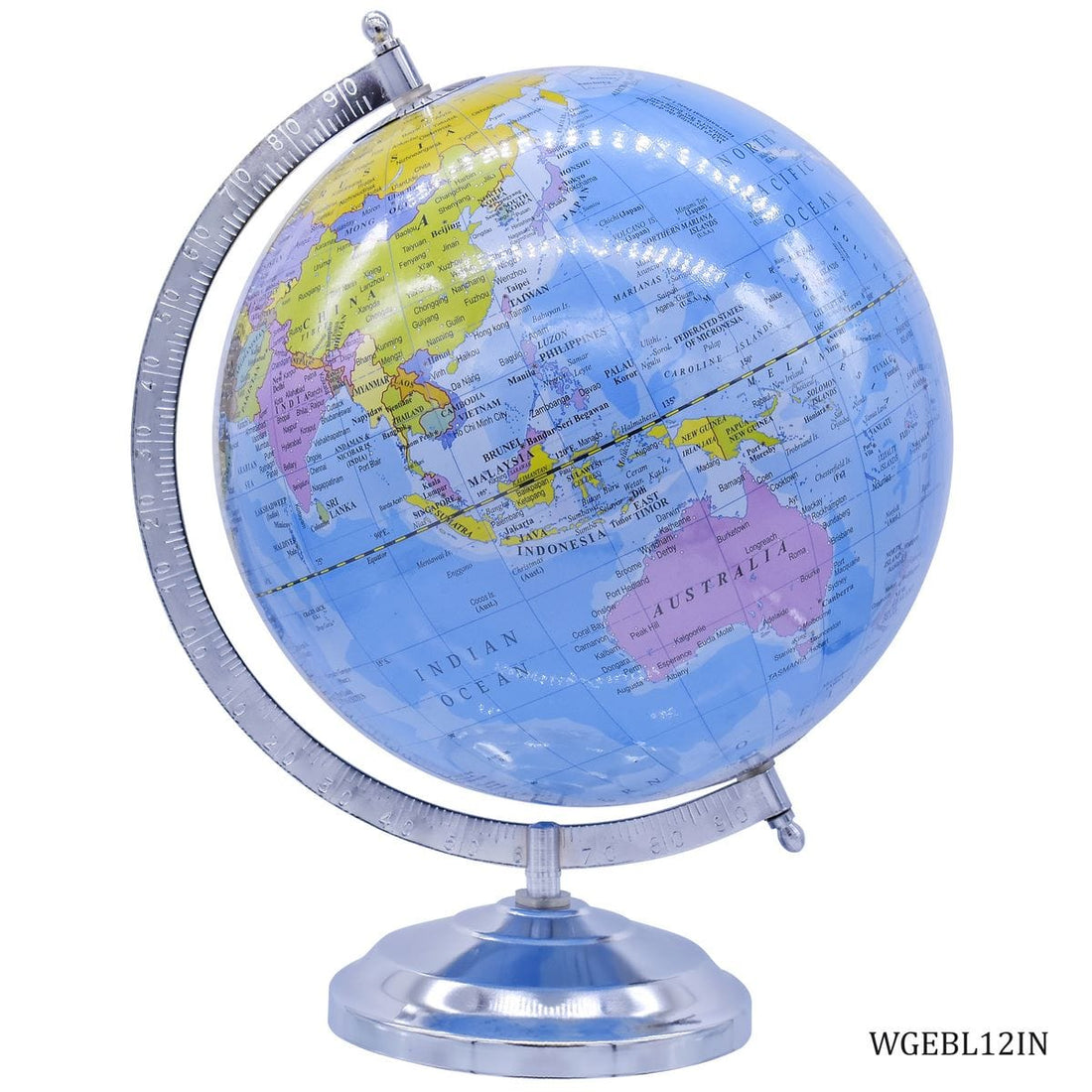 jags-mumbai World Globe World Globe Educational Blue Silver Base 12 Inch WGEBL12IN