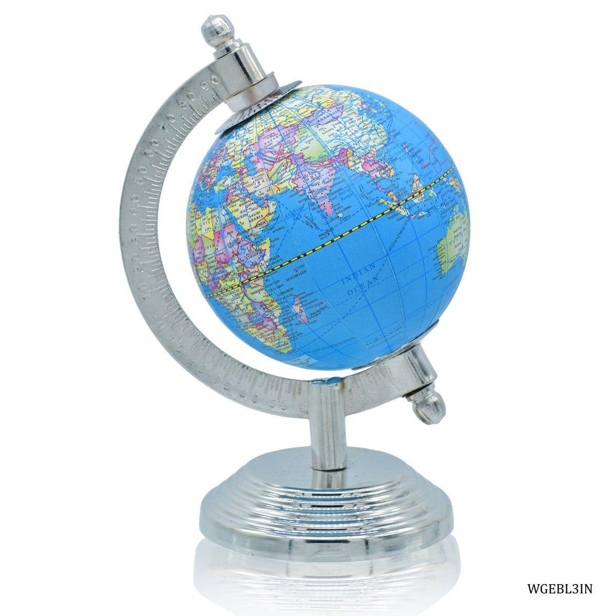 World Globe Educational Blue Silver Base 3 Inch
