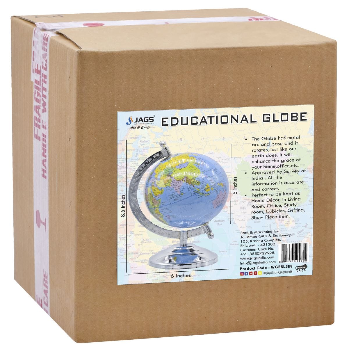 jags-mumbai World Globe World Globe Educational Blue Silver Base 5 Inch