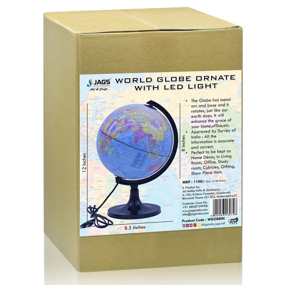 jags-mumbai World Globe World Globe Ornate 8 Inch Blue With LED Light