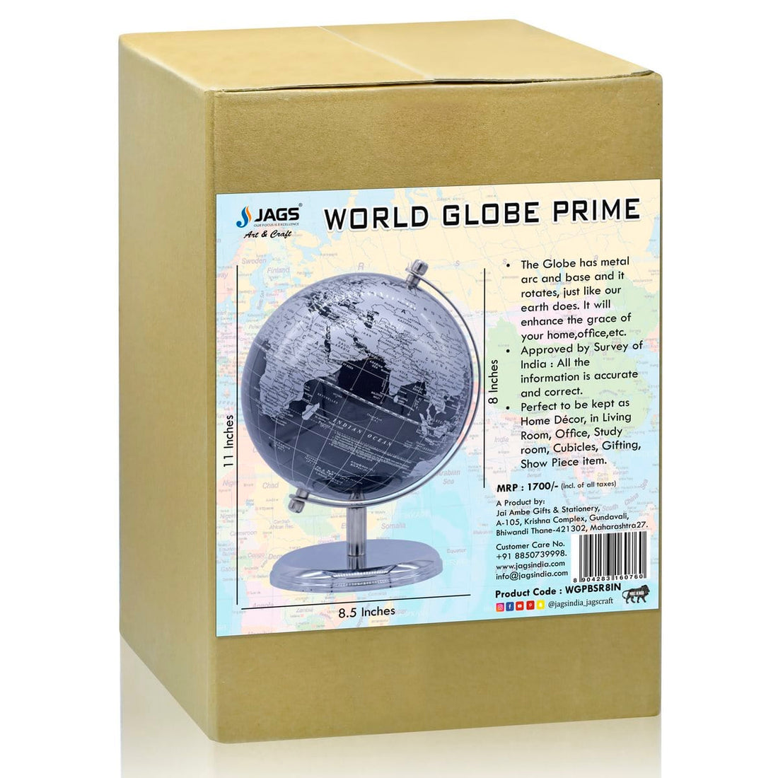 jags-mumbai World Globe World Globe Prime 8 Inch Black Silver WGPBSR8IN