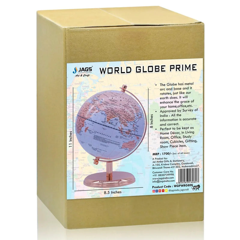 jags-mumbai World Globe World Globe Prime 8 Inch White Rose Gold WGPWRG8IN