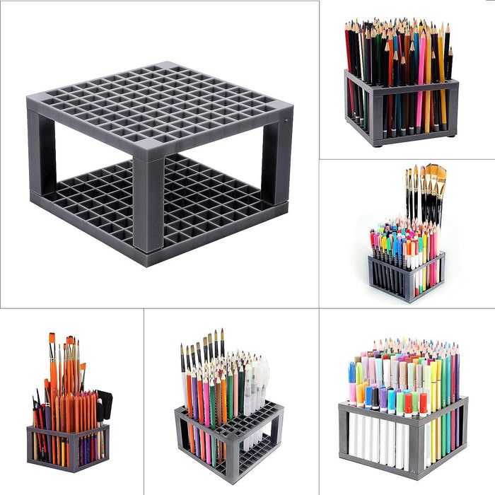 (Buy 1 Get 1 Free ) 96-Hole Pencil & Brush Holder | Grey Desk Organizer Stand for Pens, Paint Brushes & Stationery