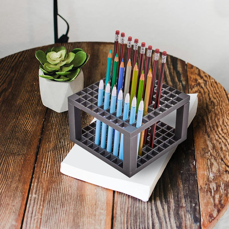 jai ambe novelties brush holder 96 Holes Pencil & Brush Holder - Tabletop Plastic Study Desk Organizer Stand for Pens, Paint Brushes, Modeling Tools, Office & Art Supplies - Mesh Pen Holder - Stationery Organiser (Grey)