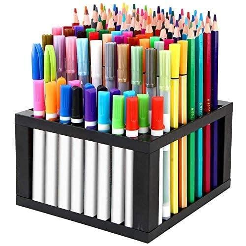 jai ambe novelties brush holder 96 Holes Pencil & Brush Holder - Tabletop Plastic Study Desk Organizer Stand for Pens, Paint Brushes, Modeling Tools, Office & Art Supplies - Mesh Pen Holder - Stationery Organiser (Grey)