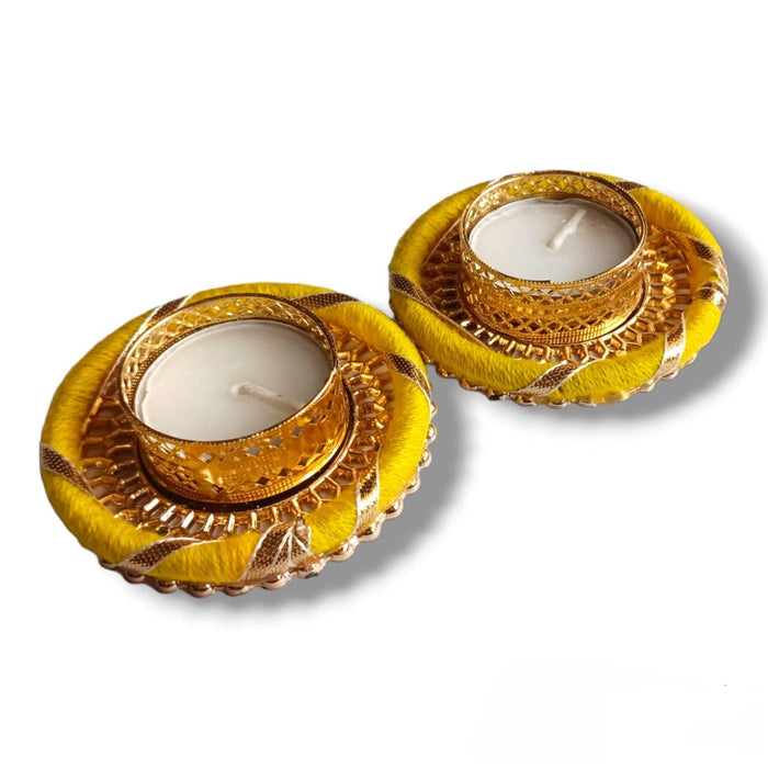 Multicolor Tealight Candle Holers With Candels I Pack of 2