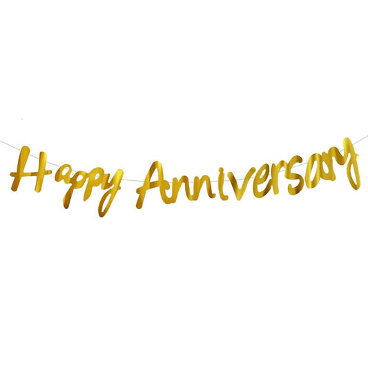 gold cursive writing Happy Anniversary banner