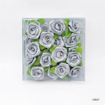 Satin Cloth Flower 24Pc Silver (Cr07)