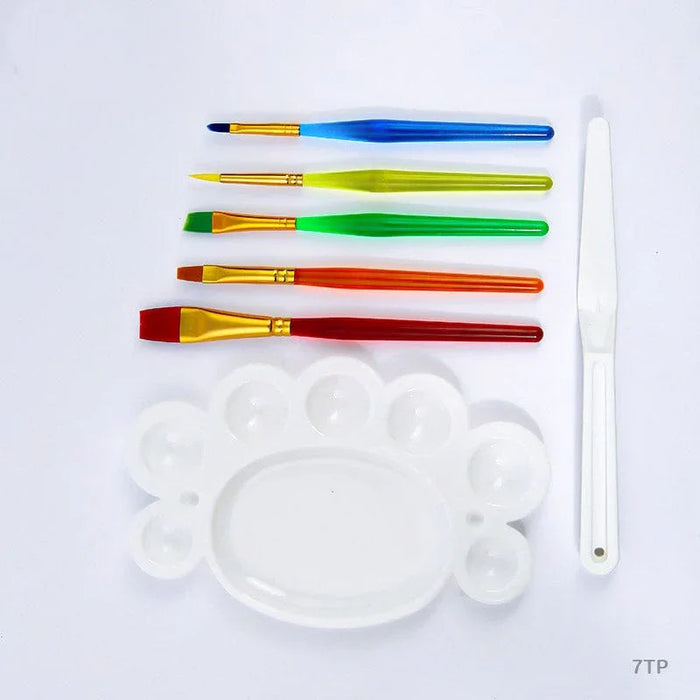 Colorful Paint Brush Set - 7 Pieces with Mixing Tray (7Tp)