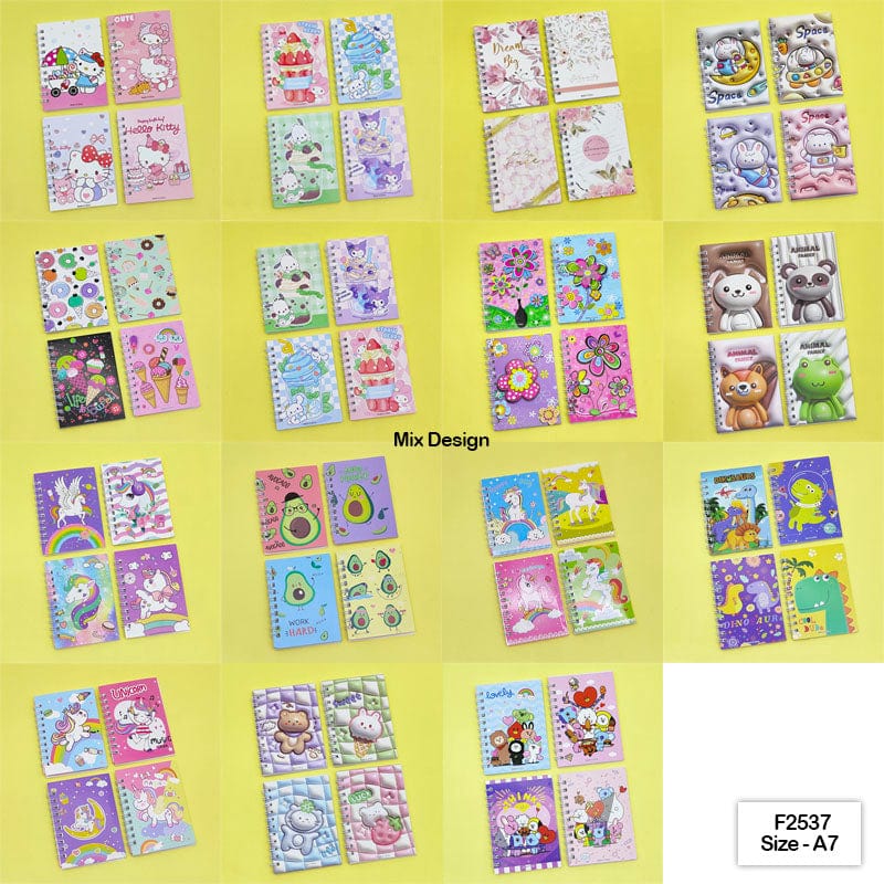 MG Traders 1 Notebooks & Diaries F2537 Mini Spiral Diary Cartoon Print A7 4Pc