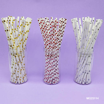Paper Straw Foiled Heart 25Pcs (Mg231-14) Assorted
