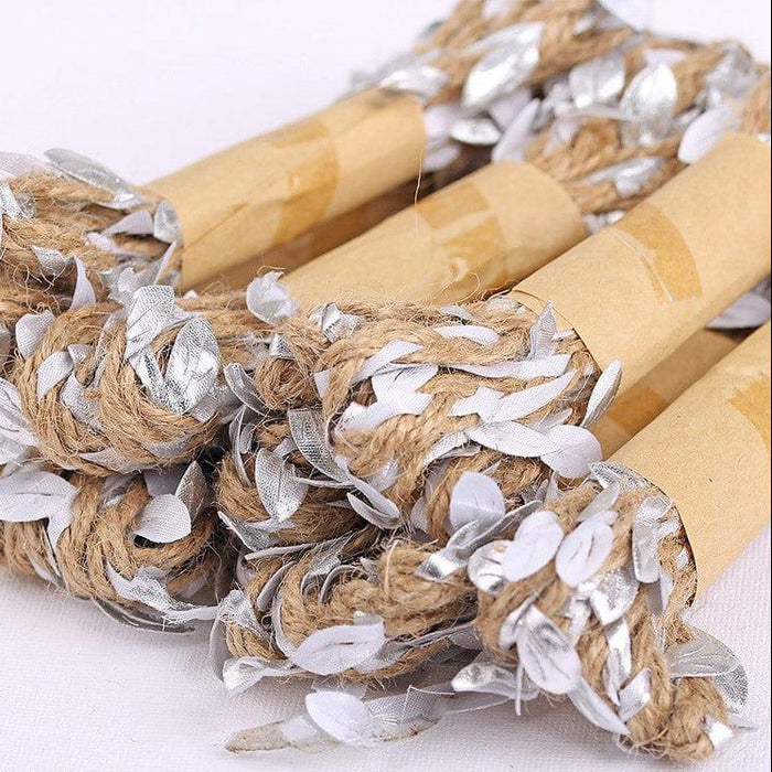 Decorative Jute Thread Leaf Silver l 3 meters l Pack of 1 Roll