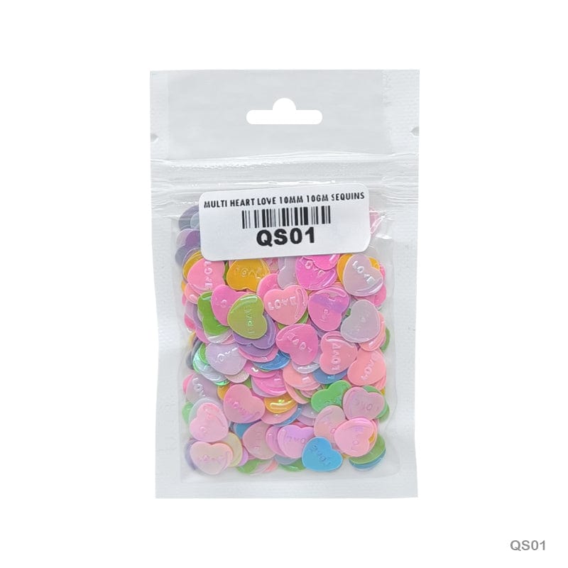 MG Traders Sequin Qs01 Multi Heart Love 10Mm 10Gm Sequins