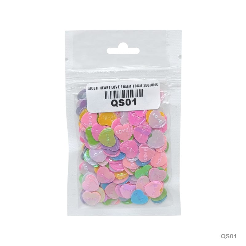 MG Traders 1 Sequin Qs01 Multi Heart Love 10Mm 10Gm Sequins