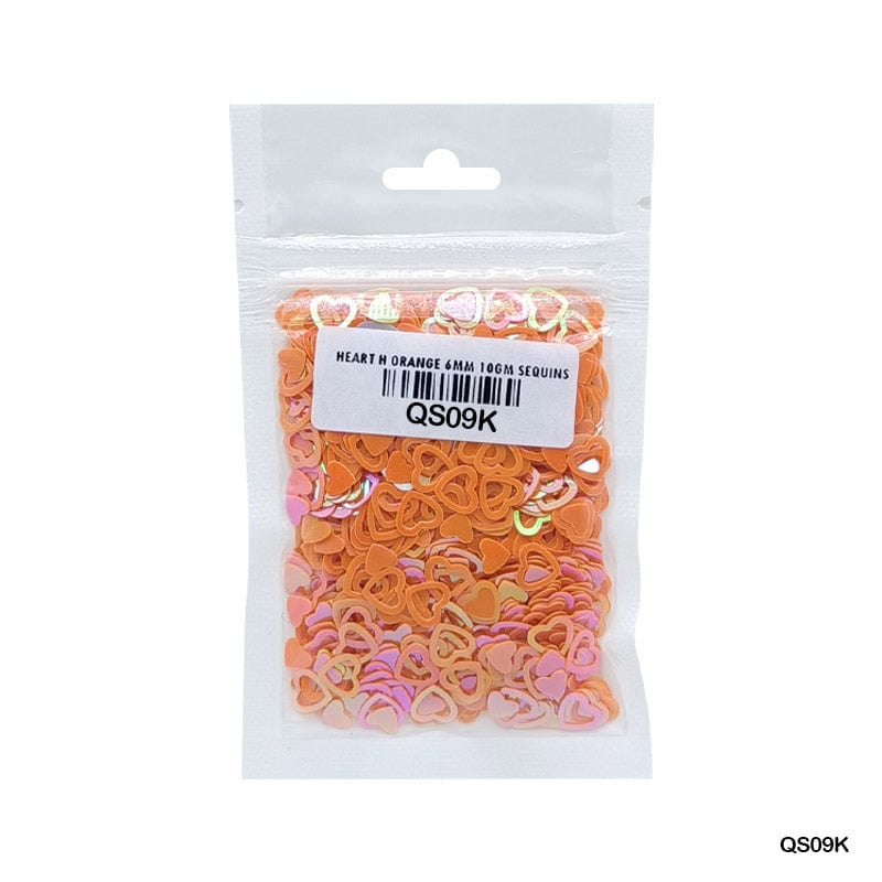 MG Traders 1 Sequin Qs09K Heart H 6Mm Orange 10Gm Sequins