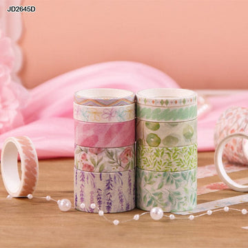 Pastel floral Washi Tape 2Mtr- pack of 1 contains 10 tape rolls