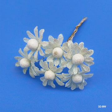 32-8 Glitter Flower 72Pcs White