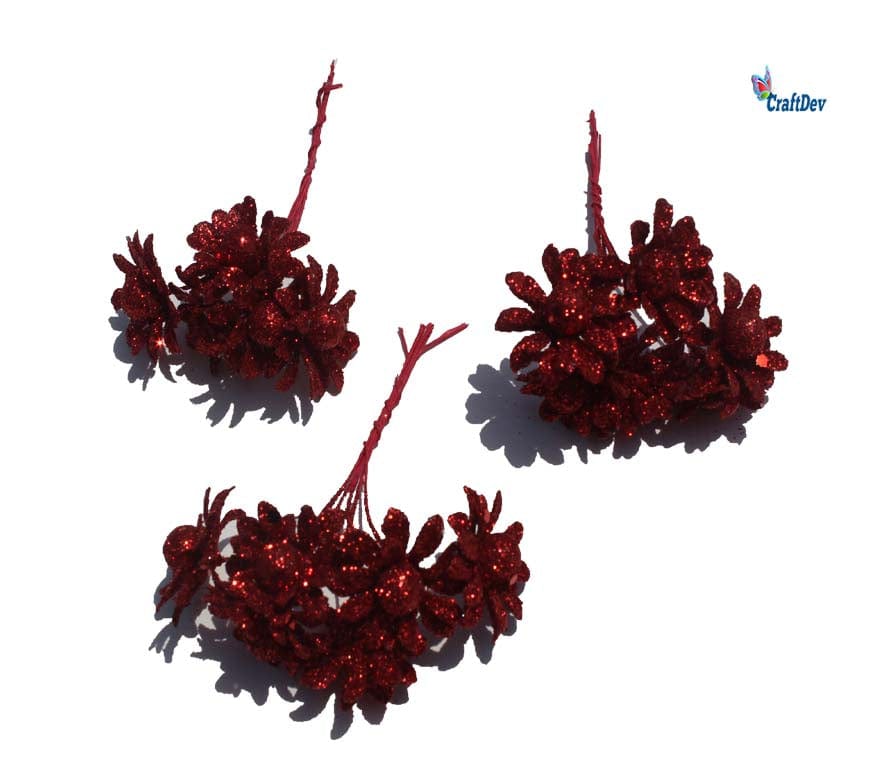 MG Traders Artificial Flower 32-8R Glitter Flower 72Pcs Red