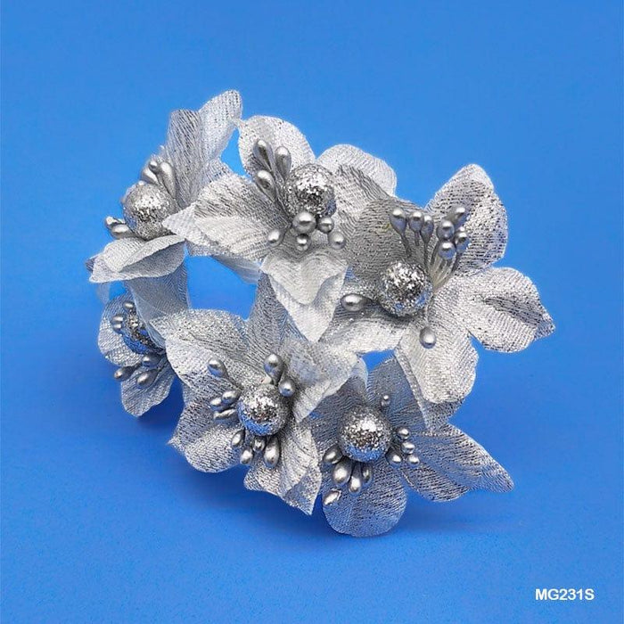 Elegant Silver Fabric Flowers | 60-Piece Embellishment Set