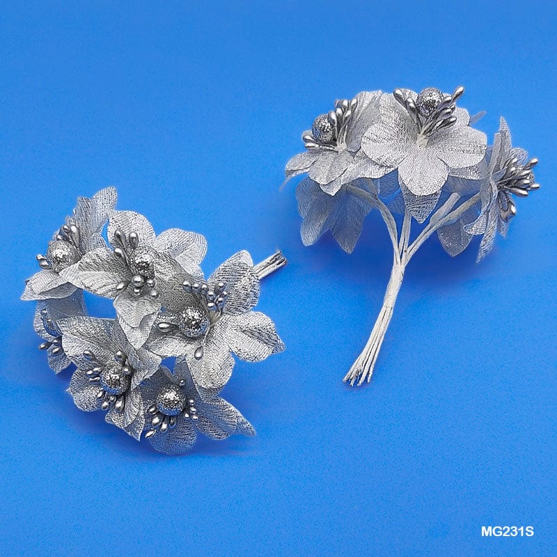 MG Traders Artificial Flower Mg23-1S Cloth Flower Silver 60Pc