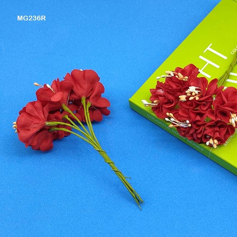 MG Traders Artificial Flower Mg23-6R Cloth Flower 72Pc Red