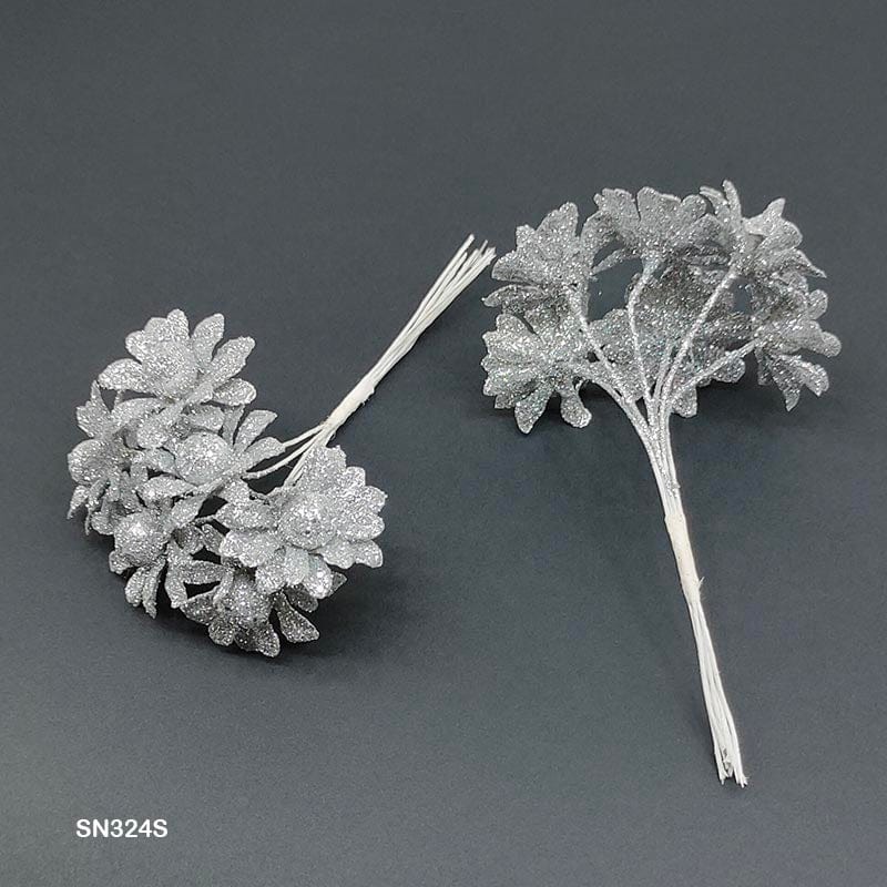 MG Traders Artificial Flower Sn324S Glitter Flower Silver