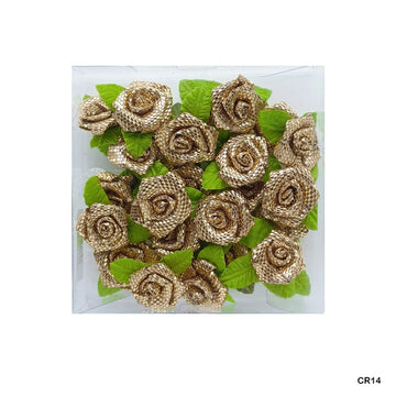Satin Cloth Flower 24Pc Glittery Rose Gold (Cr14)