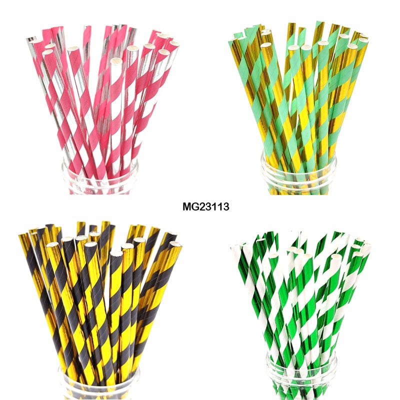 MG Traders Balloon & Party Products Paper Straw Foiled Stripe 25Pcs (Mg231-13)  (Pack of 4)