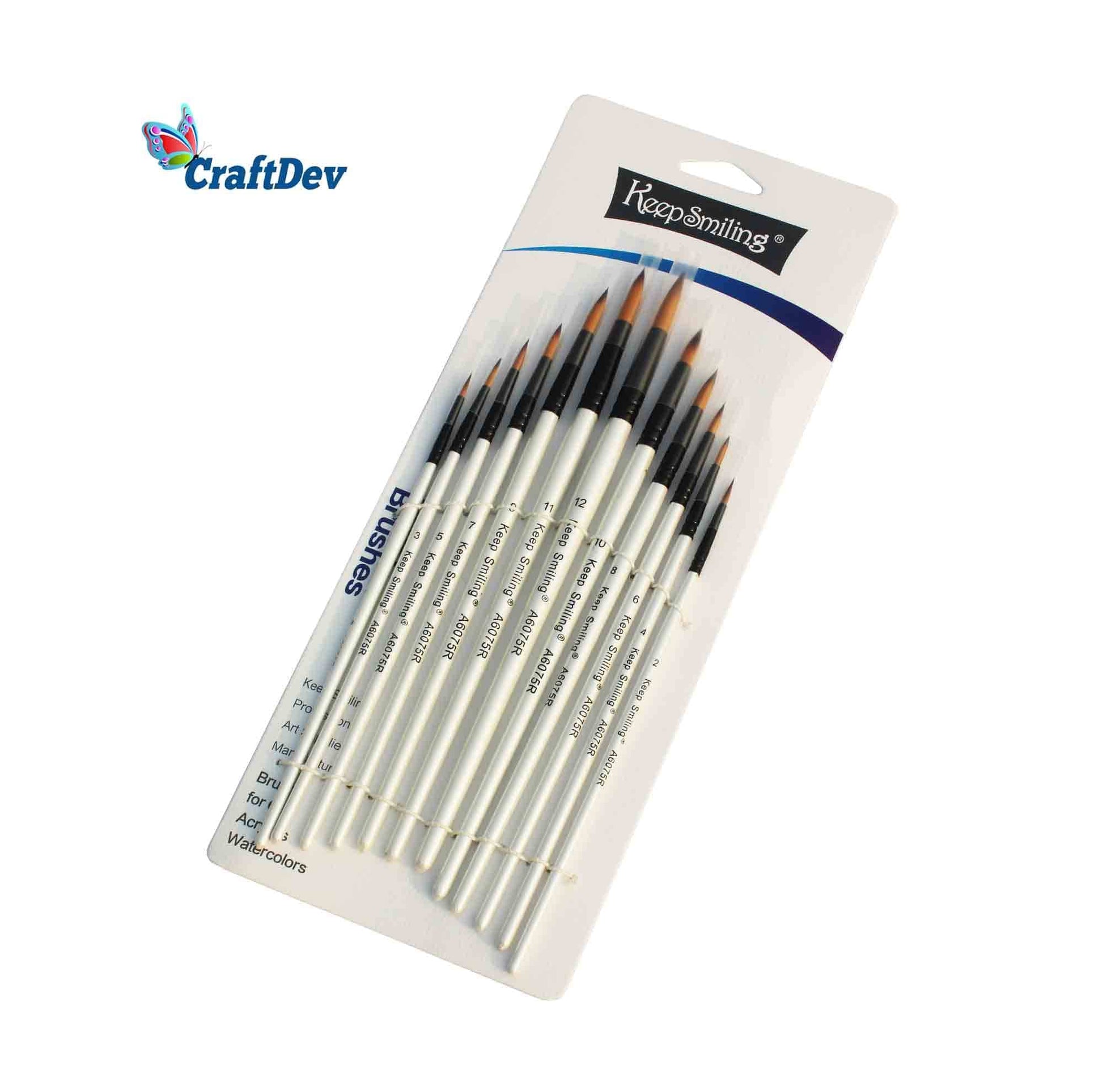 MG Traders Brush 6075R 12Pc Paint Brush White Handle Round