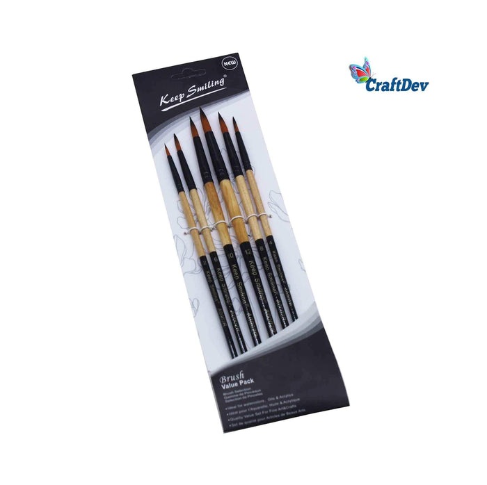6-Piece Round Paint Brush Set with Handle | Artist Brush Set (pack of 1)