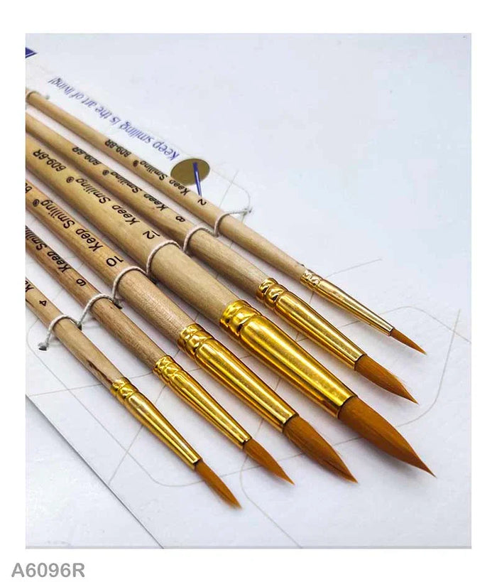 Wood Finish Paint Brush Set (6 Pieces) - Quality Craft Brushes