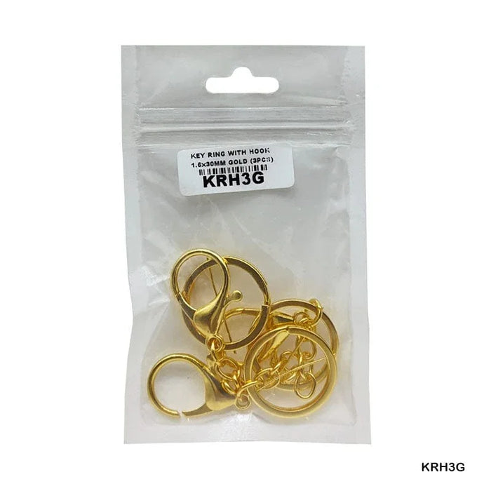 Gold Key Ring With Hook l  1.6X30Mm l Pack of 1 contains 3 pcs