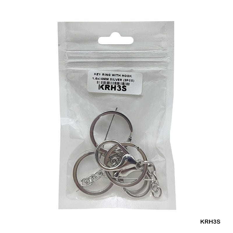 MG Traders Chains & Hooks Krh3S Key Ring With Hook 3Pc Silver1.6X30Mm