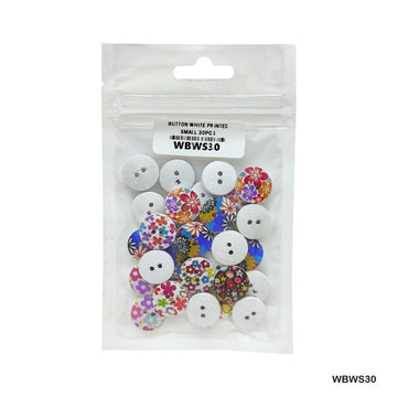 Button White Printed Small 15Mm 30Pcs (Wbws30)