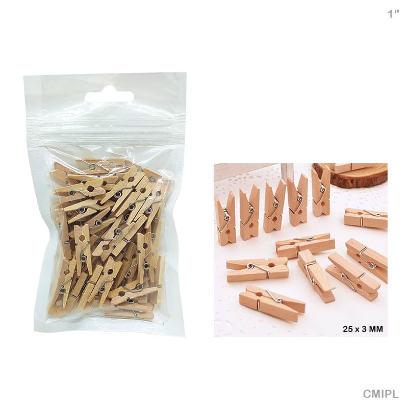 MG Traders Clip Clip 50Pc Mini Plain 1" Wooden (Cmipl)