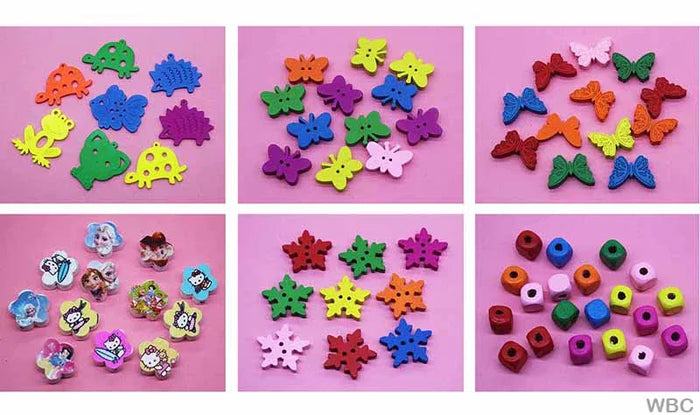 Button Packets Craft Wooden (Assorted Designs) | Pack of 1