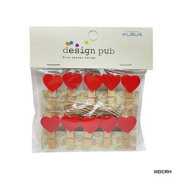 Wooden Design Clip Pkt Red Heart (Wdcrh)  (Pack of 4)